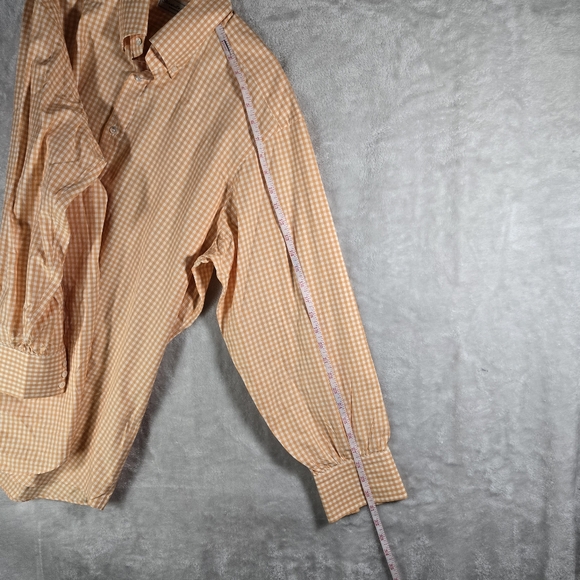 Turnbull & Asser Orange Checkered Collared Button Down Mens Size 43 17 Cotton - Picture 10 of 11